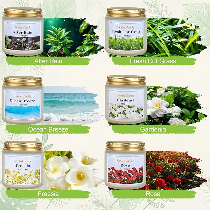 6 Pack Spring Candles for Home Scented, Scented Candles for Women Men, 21oz Natural Soy Wax Candle, Aromatherapy Candle Gifts Set for Birthday, Valentines Day, Anniversary