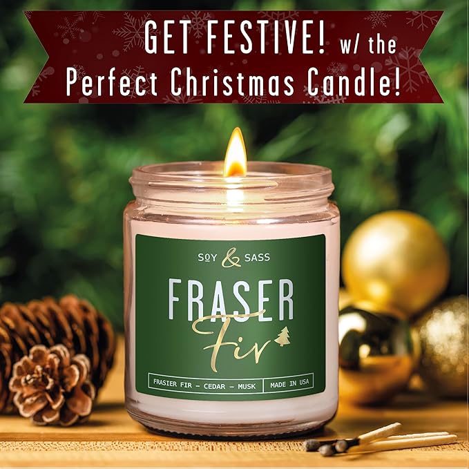 Fraser Fir Candles - Christmas Candles - 'Fraser Fir' w/Balsam Fir Cedar & Sandalwood Evergreen Tree Scent I Winter Evergreen Candle I Stocking Stuffers for Women I 9oz, 50Hr, USA Made