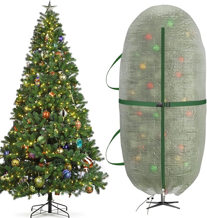 Christmas Tree Bag with Adjustable Straps, Upright Storage Cover for 6-6.5FT Artificial Xmas Tree, Heavy-Duty PE Waterproof Tear-Resistant Protector with Handles