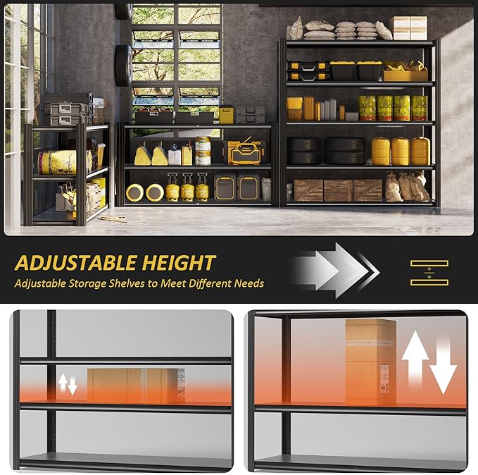 VDEVY 48" W Garage Shelving Heavy Duty 3030Lbs Storage Shelf 5 Tier Adjustable Shelving Units Metal Garage Storage Shelves for Basement, Commercial, Warehouse, Industrial, 72" H x 48" W x 24" D,