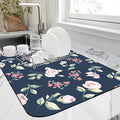 Kitchen Mat Vintage Pink Flower Dish Drying Mat 12"x19" Bsorbent Coffee Maker Mat for Sink Dishes or Under Rack Kitchen Counter Accessories Absorbent Hide Stain Rubber Backed Dish Drying Pad