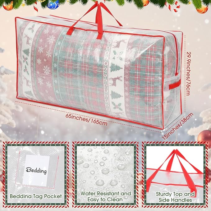 6 Pack Extra Large Christmas Tree Storage Bag 9 ft Artificial Tree, 126gallon Heavy Duty Moving Bag 65" Waterproof Clear Oversized Box with Handle Label Pocket for Camping College (Red)