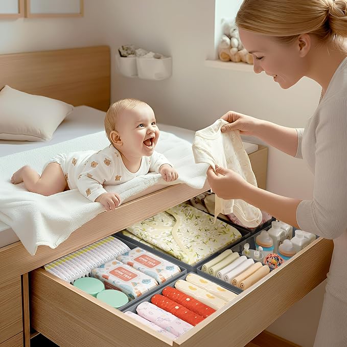 DIMJ Drawer Organizer Clothes - 18 Pack Closet Drawer Organizer Bins for Baby Clothes Storage, Fabric Dresser Organizer for Nursery Bedroom, Foldable Small Drawer Dividers for Underwear Socks