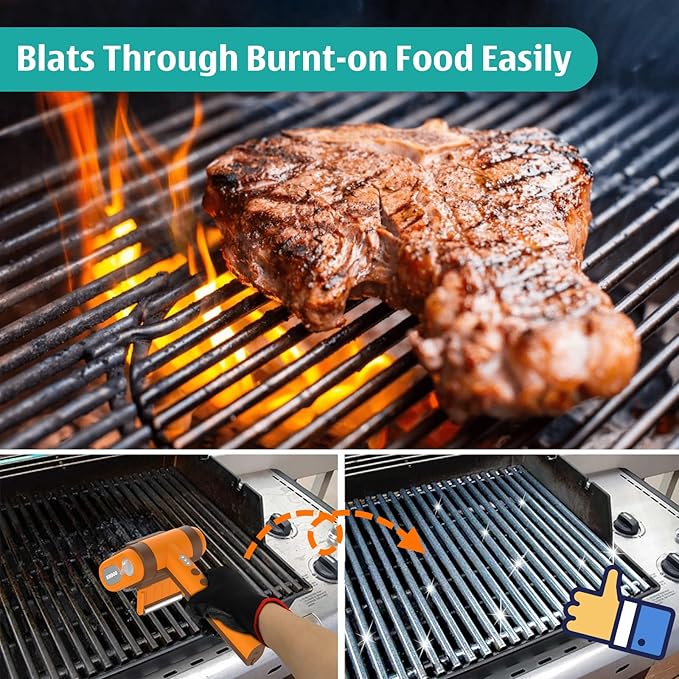 Electric Rechargeable Grill Brush,Grill Cleaner for Outdoor Grill with 800 RPM Motor - Bristle-Free Stainless Steel Grill Cleaner with LED Light for BBQ, Heavy Duty Grill Cleaning Tool (Champagne)