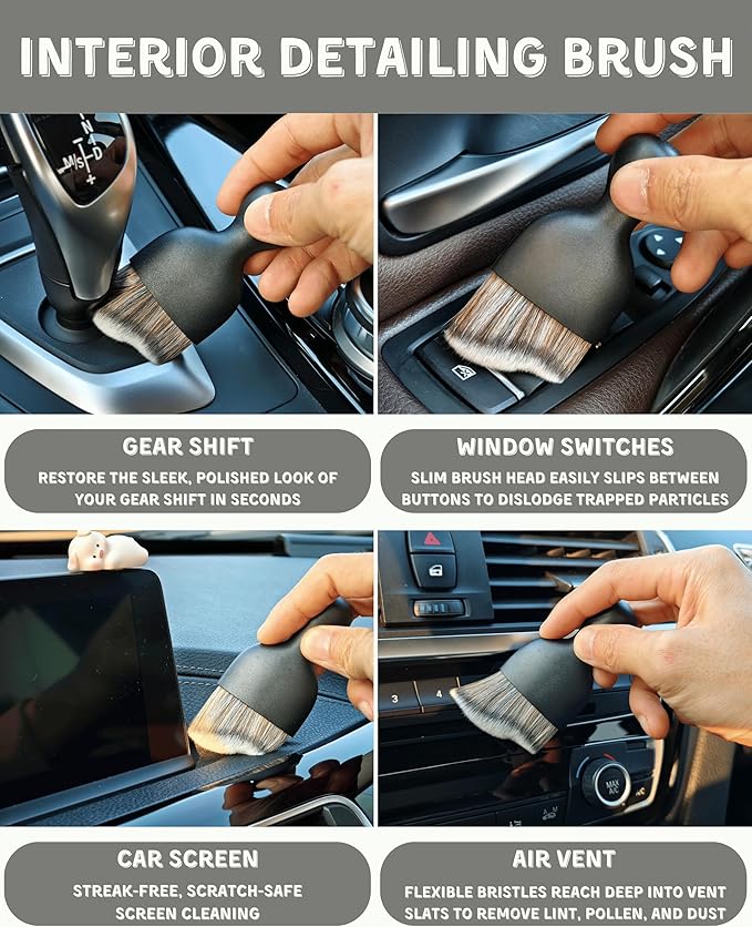 oesee 18Pcs Professional Car Interior Detailing Kit All-in-One Cleaning Tools for Windows, Dashboard, Vents, Windshield Cleaner Brush, Magic Sponge, Chamois Cloth, Detailing Brushes & Accessories