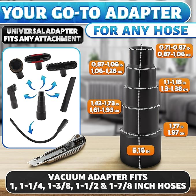 12 Pcs Universal Vacuum Attachments & Brushes Set – Vacuum Cleaner Attachments Universal 2 1/2" 1 1/4" with Soft Bristles – Durable PP, Multi-Purpose for Car, Home, Workshop Cleaning, Extended Reach