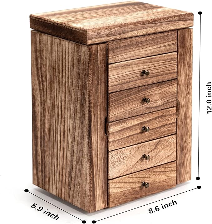 Jewelry Boxes for Women Girls, 9"x 5.9"x 12" Wooden 5-Layers Jewelry Organizer and Storage with Drawer, Suitable for Earring, Ring, Necklace, Bracelet, Gifts for Women