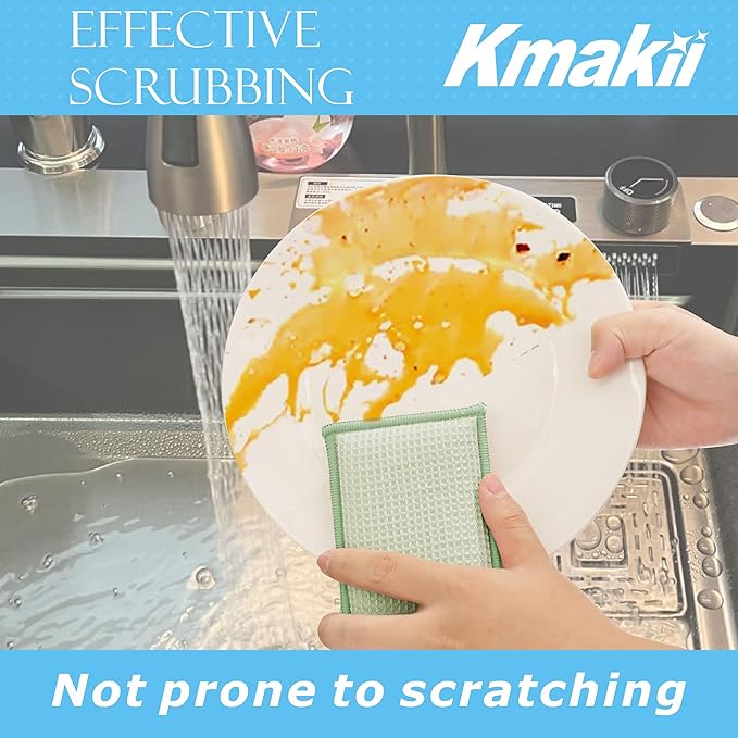 KMAKII Bamboo Kitchen Sponges Dish Sponge Super Absorbent Natural Dish Sponges, Green, Pack of 6