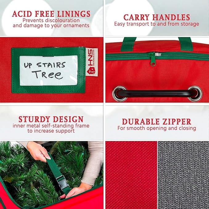 HOLDN’ STORAGE Rolling Christmas Storage Bag - Fits Up to 12 Feet Artificial Trees, Heavy Duty 600D Extra Large Garland and Tree Bag With Wheels