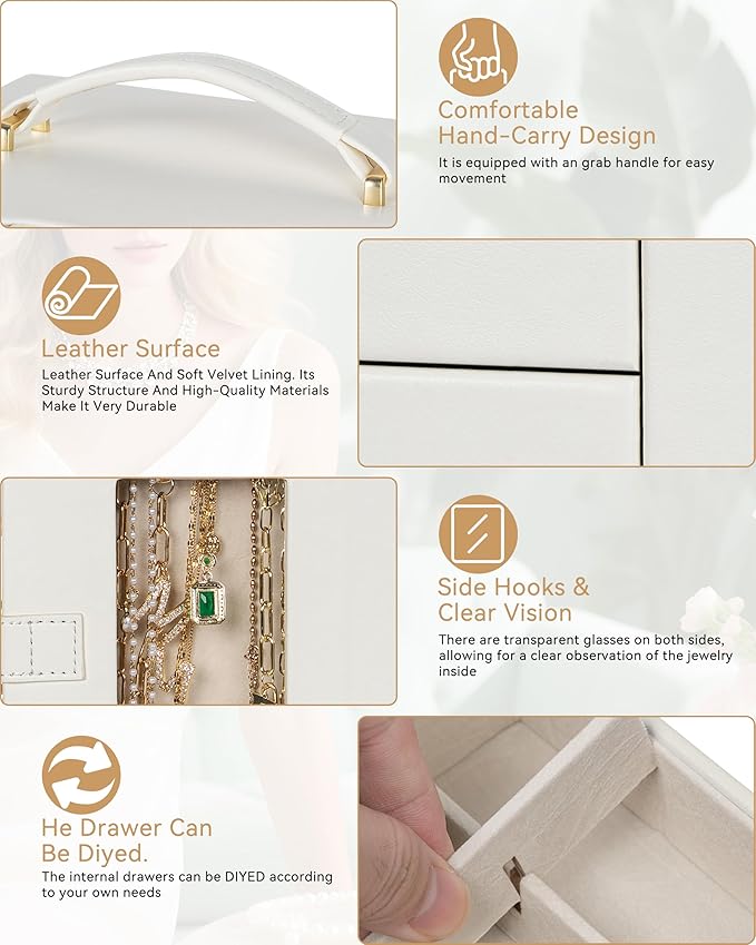 AKOZLIN Jewelry Box 6-Tier Organizer Functional 360° Rotating Jewelry Storage Case for Women Girls Ring Necklace Earring Bracelet Holder with Mirror