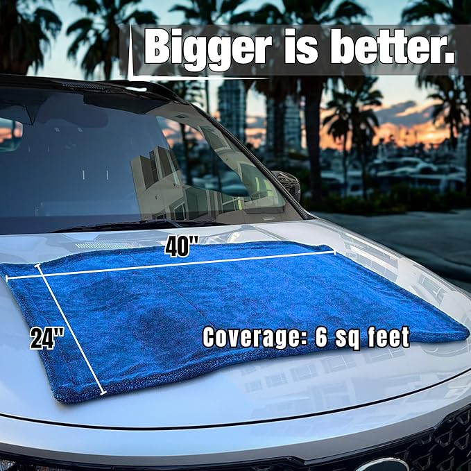 WEST BROS XL Car Drying Towel, 1300 GSM Professional Car Towel with Double Twisted Loop, Car Drying Towels Extra Large Super Absorbent, Microfiber Drying Towels for Cars, Trucks, SUVs - 40"x24", Navy