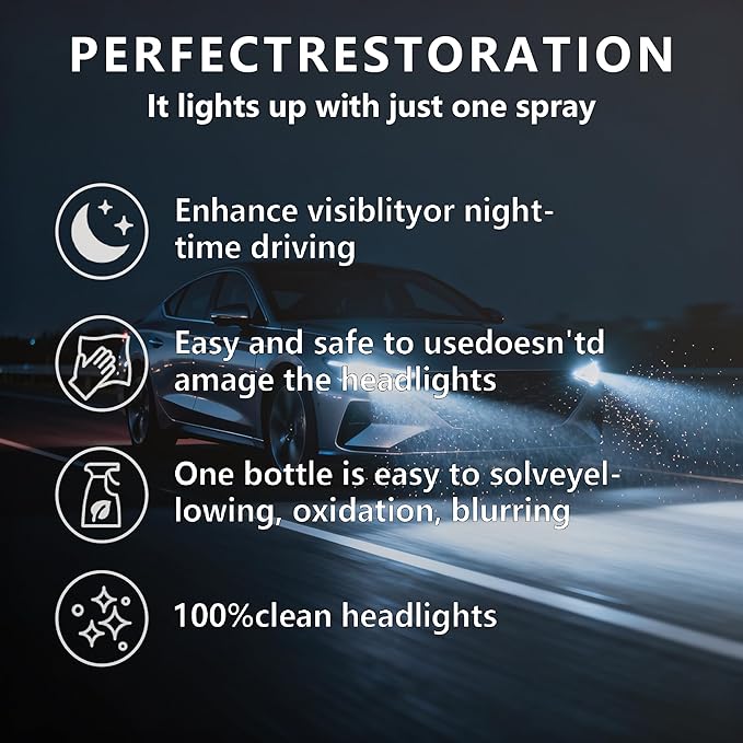 ZMHUM Headlight Restoration Kit - Removes Oxidation & Yellowing for Safer Night Driving Perfect for Drivers Everyday Car - Care Great 180ml Spray（6oz）
