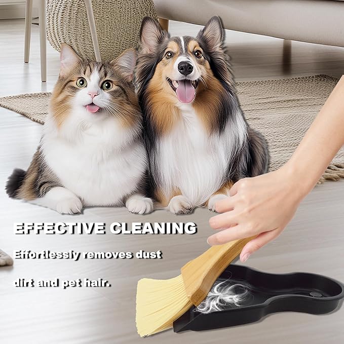 Mini Broom and Dustpan Set Portable Hand Broom with Bamboo Handle Small Crumb Sweeper for Home, Bathroom, Kitchen, Car Interior, Office, Pet Areas (Black)