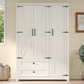 AMERLIFE Farmhouse 3 Door Wardrobe Closet with 2 Drawers & Hanging Rod, 47" Large Armoire Storage Cabinet with Adjustable Shelves, Freestanding Clothing Organizer for Bedroom, White