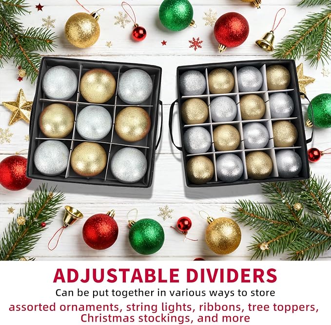 Christmas Ornament Storage Box With Adjustable Dividers,Ornament Storage Container With 4 Removable Trays for 64 Holiday Decorations,Gray