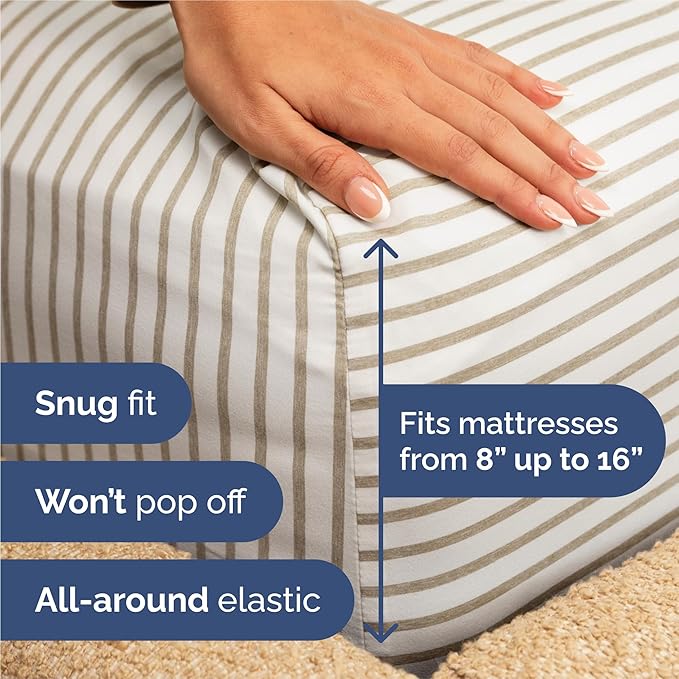King 6 Piece Sheet Set - Comfy Breathable & Cooling - Soft Hotel Luxury Bedding Set with 8-16 Inch Deep Pockets - 1 Flat & 1 Fitted Sheet & 4 Pillowcases - Wrinkle Free & Easy Care - Beige Stripes 2