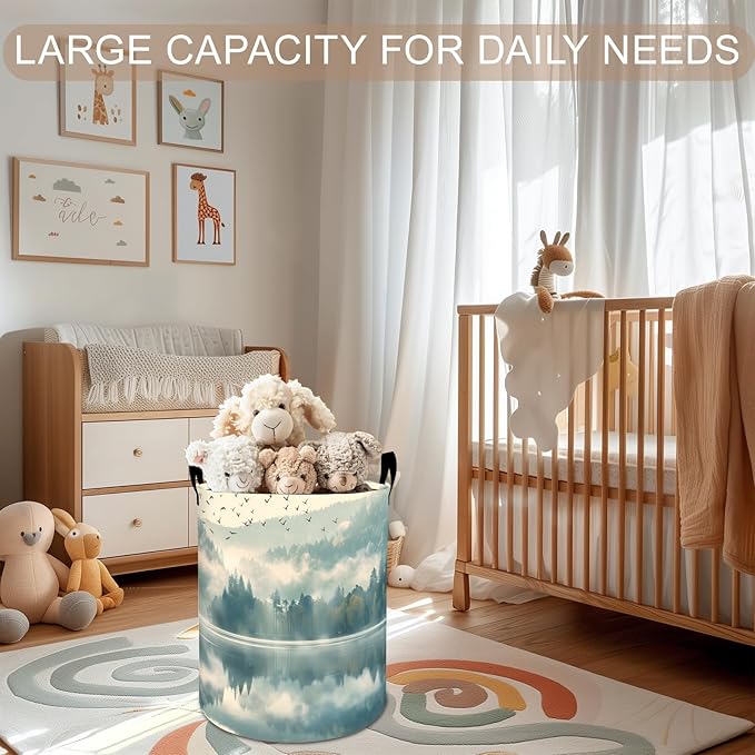 Nature Landscape Laundry Basket Hamper 19.7"x15.8", Forest Foldable Waterproof Oxford Clothes Storage Bucket for Room Bathroom Bedroom Nursery Decor, Toy Organizer Bins Gifts for Kids Boys Girls