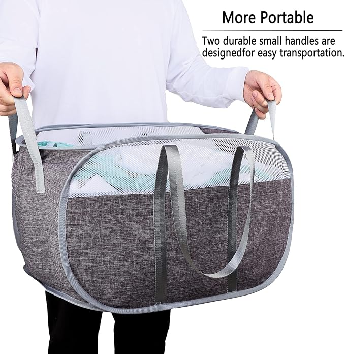 Pop Up Laundry Hamper，with Durable Handles collapsible laundry basket，Easy to Open and Fold for college Dorm,kids room，travel (Gray)…