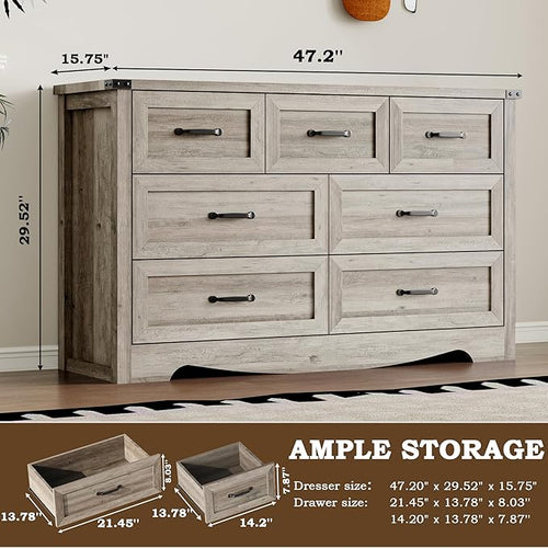 7-Drawer Dresser for Bedroom, Modern Wooden Chest of Drawers with Metal Handles, Anti-Tipping Design, Sturdy and Stable Storage Organizer for Living Room, Entryway, Home Office
