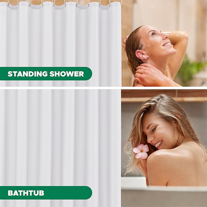 Biscaynebay Fabric Shower Stall Curtain Liners, White 66'' Width x72'' Length, Water Resistant Bathroom Curtains, Weighted Bottom Machine Washable