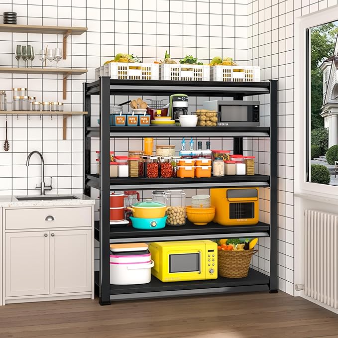 Rufokisa Garage Shelving Heavy Duty，Large Loads Adjustable Garage Storage Shelves, Metal Storage Racks and Shelving Units, Utility Rack Shelves,47.2”W x 24”D x 78”H,Black