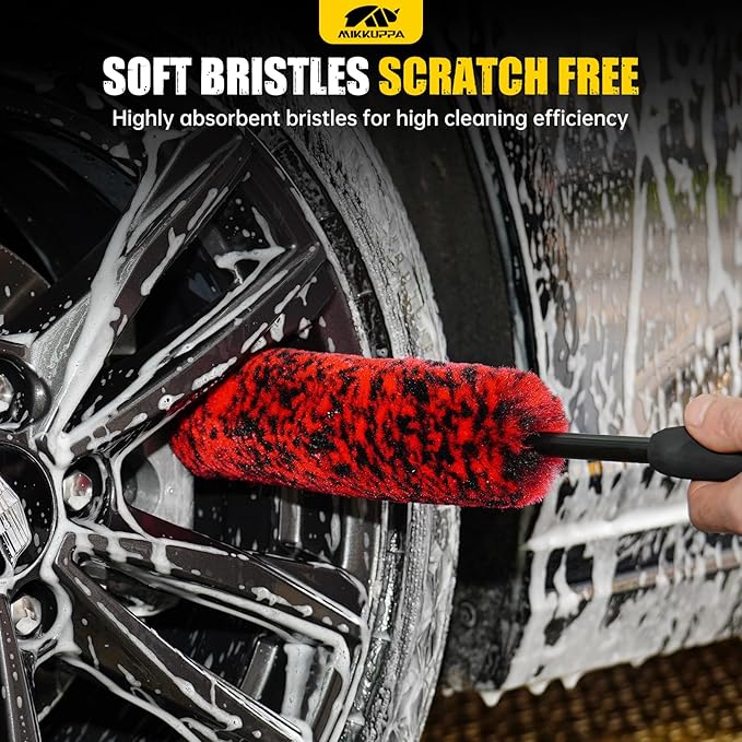 MIKKUPPA Car Wheel Brush Set - Durable Scratch-Free Rim& Stiff Bristles Tire Cleaner Brush, Multipurpose Car Detailing Brushes, Car Cleaning Tools for Washing Exterior (4 Pack)