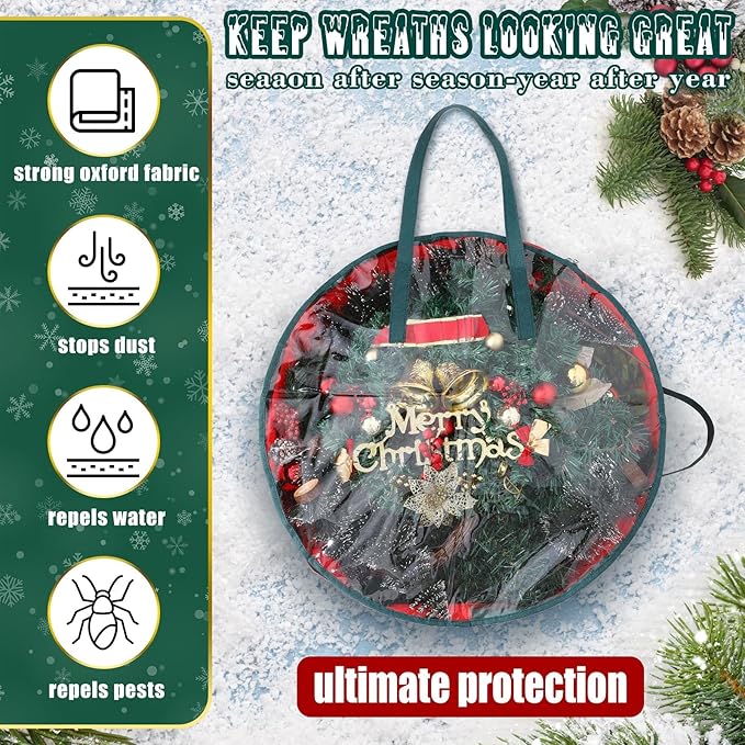 Shappy 8 Pcs Christmas Wreath Storage Bag Clear Wreath Box Wreath Storage Containers with Clear Window and Handle Christmas Garland Storage Containers for Xmas Holiday Seasonal Storage (24 Inch)