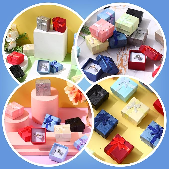 Batiyeer Jewelry Gift Boxes Set Empty Small Gift Cardboard Boxes for Jewelry Packaging with Ribbon Bowknot for Anniversaries Weddings Birthday, 8 Colors(240 Pcs)