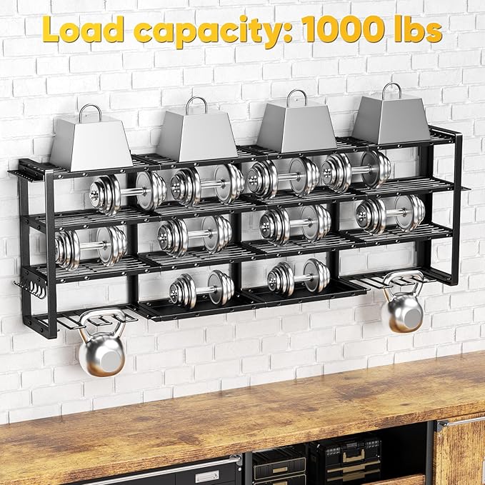 POKIPO Extra Large 64" W Power Tool Organizer Wall Mount, Load 1000 lbs, Heavy Duty 4 Tier Garage Storage Rack with 8 Drill Holders, 2 in 1 Corner or Straight Installation, Gift for Men