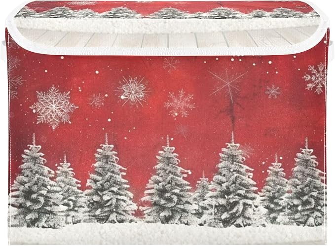 senya Christmas Baskets Collapsible Storage Bins with Lids, Christmas Trees Snowflakes Print Storage Boxes Clothes Baskets for Organizing, B06D22020