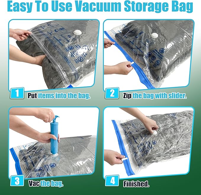 HIBAG Vacuum Storage Bags, 10 Space Saver Bags, Polyethylene (PE), Jumbo & Large Sizes, Zipper Closure, Vacuum Sealed, Ideal for Clothing & Bedding