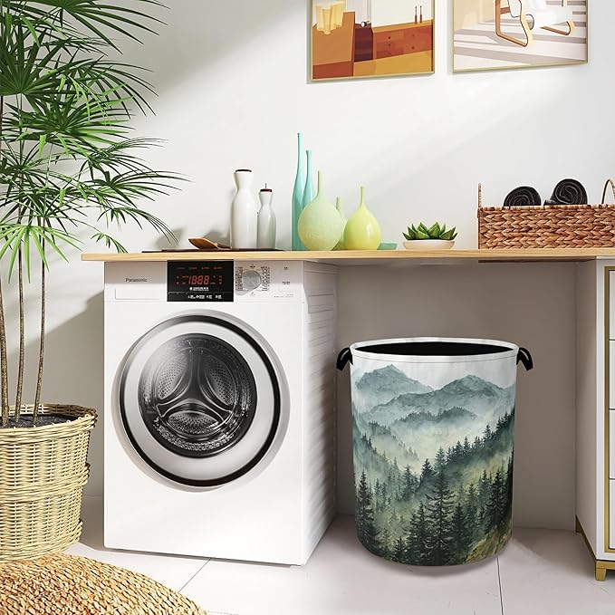 Mountains Forests Laundry Hamper,Dirty Clothes Laundry Basket with Handles Waterproof Oxford Cloth Storage Basket for College Dorms Bathroom Bedroom 16" x 20.8"