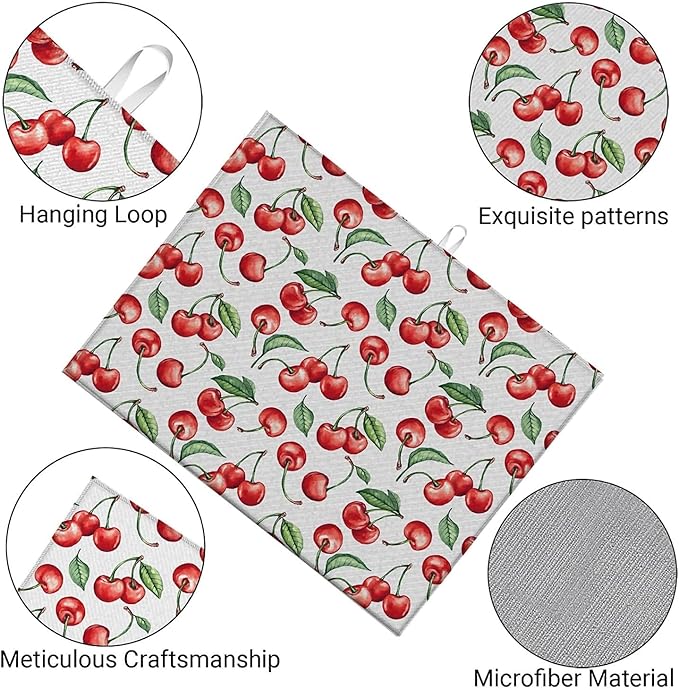 Dish Drying Mat For Kitchen Counter, Cherry Leaf Microfiber Absorbent Dish Drainer Rack Pad Reusable Large 18x24in Drying Mat
