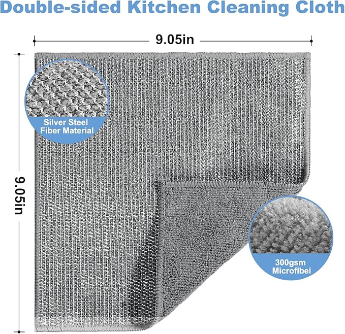 10pcs New Upgrade 2-Layer Microfiber Wire Dishcloth,Non-Scratch Wire Dishwashing Rags for Wet and Dry,Metal Scrubbers, Kitchen Miracle Cleaning Dish Rags for Cookware,Sinks, Dishes,Stove,Grey