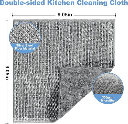 10pcs New Upgrade 2-Layer Microfiber Wire Dishcloth,Non-Scratch Wire Dishwashing Rags for Wet and Dry,Metal Scrubbers, Kitchen Miracle Cleaning Dish Rags for Cookware,Sinks, Dishes,Stove,Grey