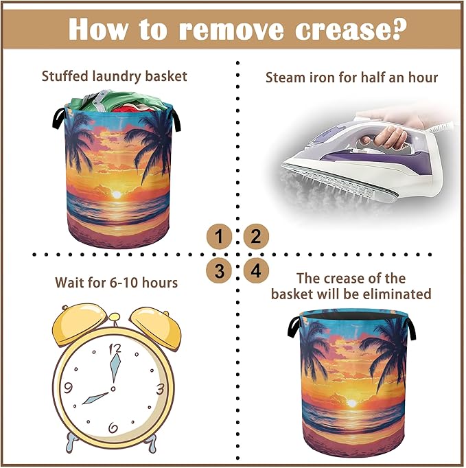 Laundry Hamper,Tropical Palm Laundry Basket,Sunset Sea Beach Waterproof Oxford Cloth Storage Basket with Handle for Clothes Books Nursery Home Storage Sundries 16"x20"