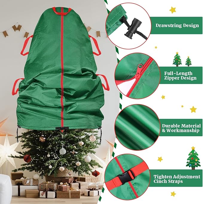 Jumbo Upright Christmas Tree Storage Bag, Upright Christmas Tree Storage Cover with Zipper & Adjustable Straps,Tear Resistant Upright Storage Christmas Tree Cover for 5 Foot Assembled Christmas Tree