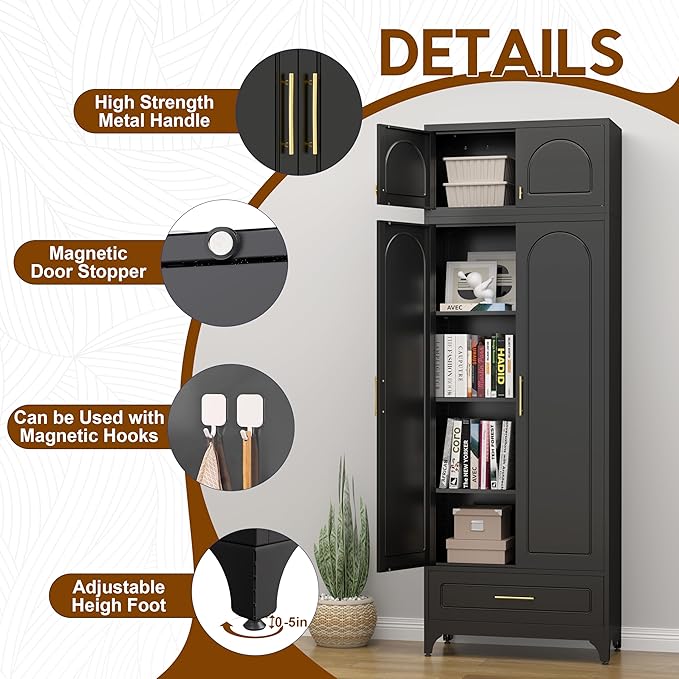 90" Pantry Kitchen Cabinet with Drawer, 75" Pantry Cabinets with 15" Cabinets, Freestanding Kitchen Storage Cabinet for Dining Room, Living Room, Alacena para Cocina, Assembly Required, Black