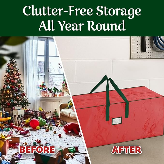 Christmas Tree Storage Bag Set - Set of 2 Bags for 7.5-Foot Artificial Trees - Protects Holiday Decorations and Inflatables by Elf Stor (Red)