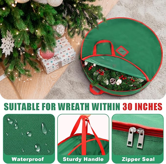 3PCS Upright Christmas Tree Storage Bag Set, Christmas Tree Covers for Upright Storage with Christmas Wreath & Ornament Storage Bags, Christmas Tree Cover for 7.5 Ft Assembled Christmas Tree