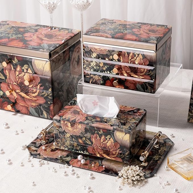 Glass Vintage Painting Jewelry Box, 3-Layer Jewelry Storage Case,Art Desktop Decorations Gift for Women,Jewelry Organizer For Necklaces Rings Earrings Bracelets