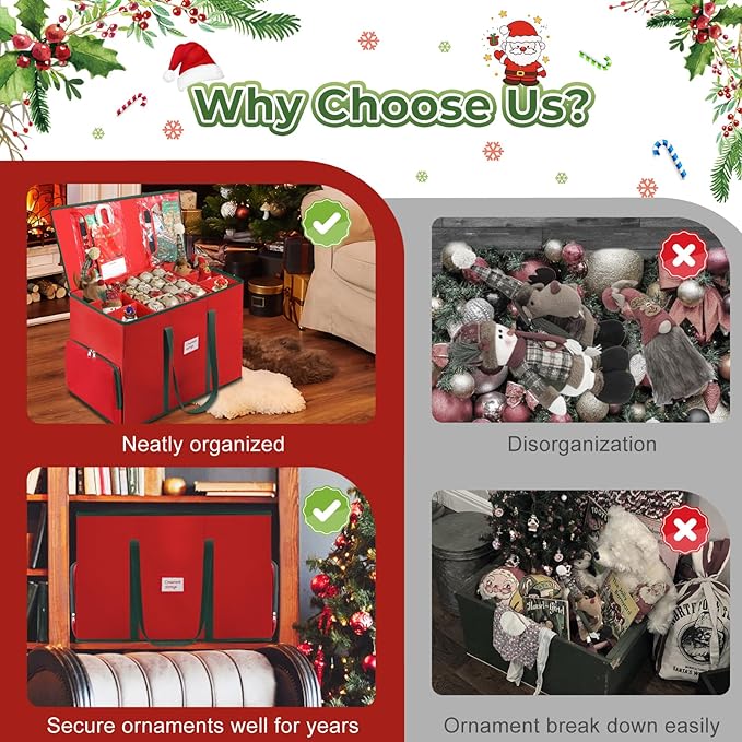 Premium 2-in-1 Large Christmas Ornament Storage Box & Xmas Figurine Container, Nutcracker Storage with Adjustable Dividers,5 Separate Trays Keep 73 Holiday Ornaments, 600D Tear-Proof Oxford, Foldable