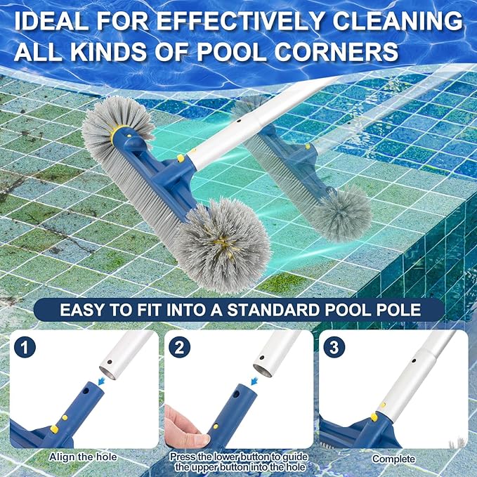 POOLAZA 18’’ & 20’’ Pool Brushes with Round Ends, Detachable Pool Brushes for Cleaning Pool Walls & Tiles, 2 in 1 Pool Brush Head for Inground Pools/Above Ground Pools,High-Efficient Pool Scrub Brush