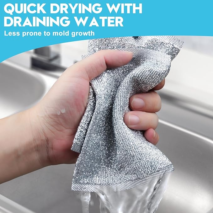 VMKBL Steel Wool Scrubber, Wire Dishwashing Rags, 10 Pcs Multipurpose Wire Dishcloth, Wet & Dry for Cookware, Sinks, Dishes, Stoves & Fireplaces 5.9“ x 3.9”