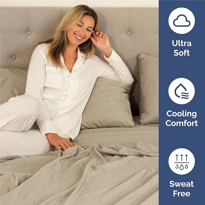 Split King 7 Piece Sheet Set - Comfy Breathable & Cooling - Soft Hotel Luxury Bedding Set w/ 8-16 Inch Deep Pockets - 1 Flat & 2 Fitted Sheet & 4 Pillowcases - Cozy & Wrinkle Free - Heathered Beige