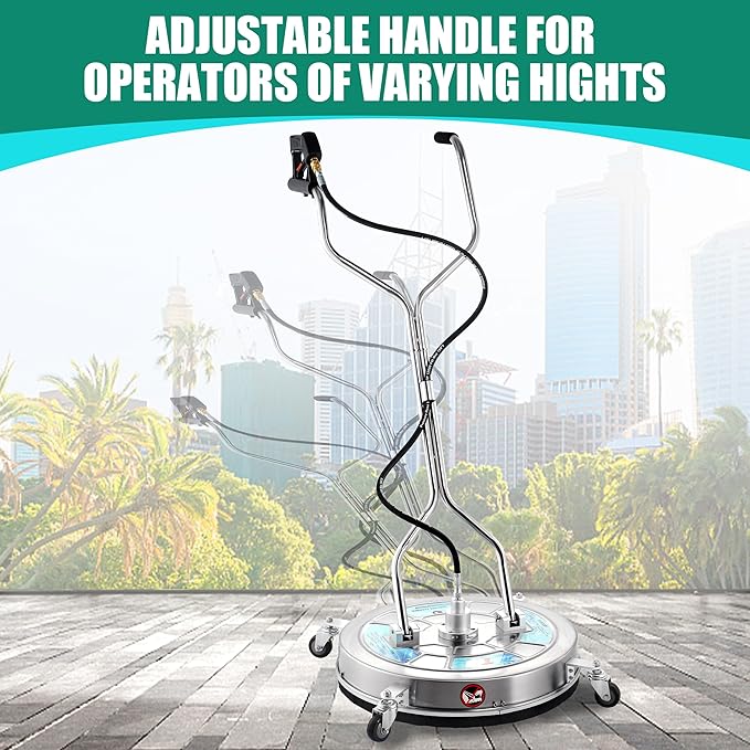 Tool Daily 24" Pressure Washer Surface Cleaner Attachment with Dual Handles, Stainless Steel Driveway Cleaner for Power Washer with Wheels, Pressure Wash Concrete, 4500 PSI