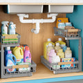 Jusdyrack 1 Packs 2 Tier Grey Under Sink Organizer,Under Sink Organizers and Storage, Slide Out Pull Out Cabinet Organizer Shelf, Metal Sliding Drawer for Kitchen Bathroom Cabinet Organization Rack