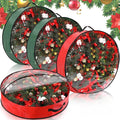 Aliceset 4 Pack Wreath Storage Containers, Christmas Ornament Garland Wreath Storage Bags with Handle Dual Zipper Large Decorative Storages Box for Winter Wreaths(30 x 30 x 7.8 Inch,Red, Green)