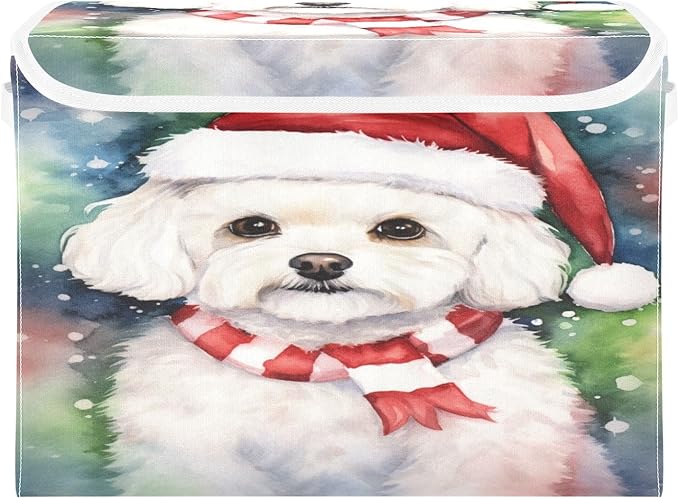 Christmas Baskets Collapsible Storage Bins with Lids, Christmas Dog Multicolor Storage Boxes Clothes Baskets for Organizing