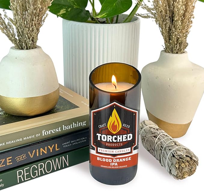 Torched Beer Scented Candles | Natural Soy Wax Candle | Blood Orange IPA Scent 8 oz | Makes a Great Gift for Men, Beer Lovers, and Collectors | Bar Man-Cave Decor and Accessories